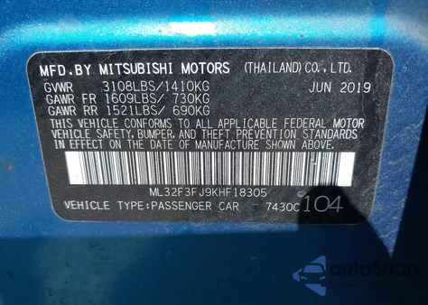 2019 Mitsubishi Mirage G4 Es from USA, damaged, VIN ML32F3FJ9KHF18305